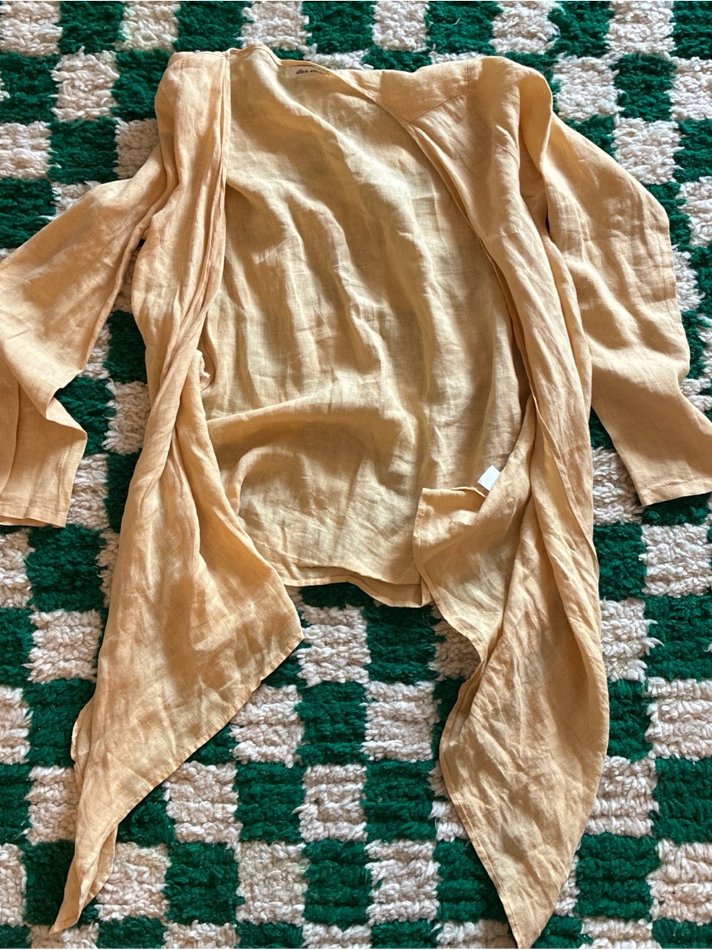 Allen Allen Vintage 100% Linen Butter Yellow Wrap Blouse - Picture 5 of 5